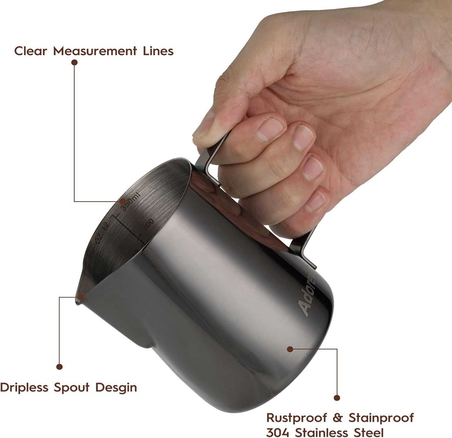 Milk Frothing Jug Black 350ml