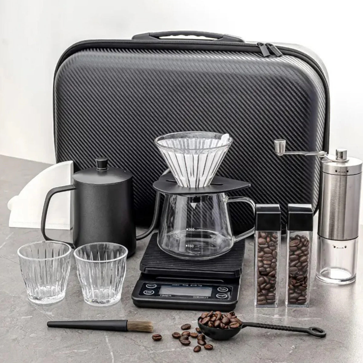 V60 Coffee Drip Set Travel Bag Coffee Brewing Kit with Pour Over Coffee Kettle